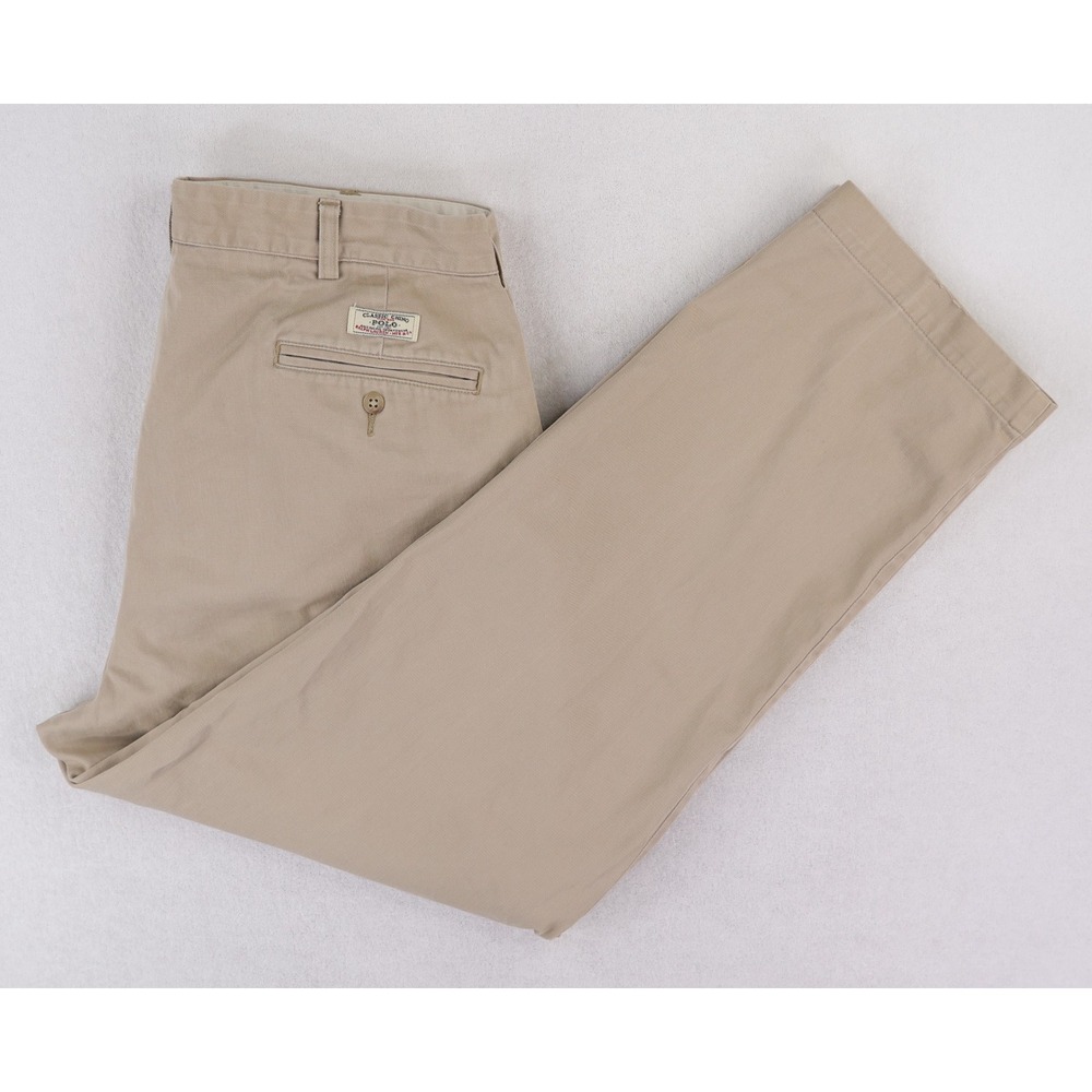 Polo Ralph Lauren Andrew Pant Men 33x29 Tan Khaki Pleated Vintage Chinos